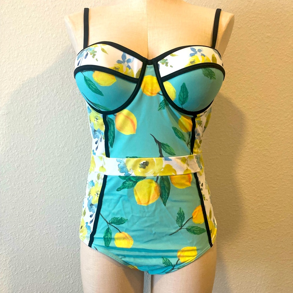 ModCloth Lemon one piece bandeau swimsuit, large